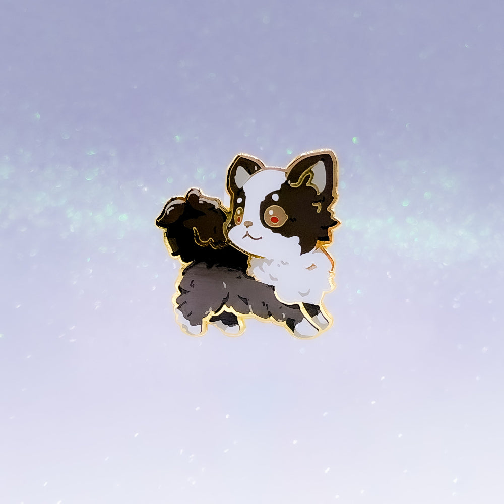 Long-haired Chihuahua Black & White | Dog Breeds Hard Enamel Pin | Kawaii Birthday Gift | Christmas Present | Miamouz