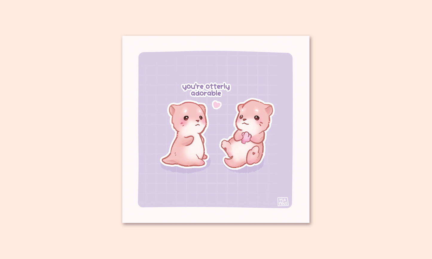 You're Otterly Adorable 15x15 Art Print | Sea Otter Pastel Square Art Print | Greeting Card | Linen Cardboard | Home Decor | Wall Art