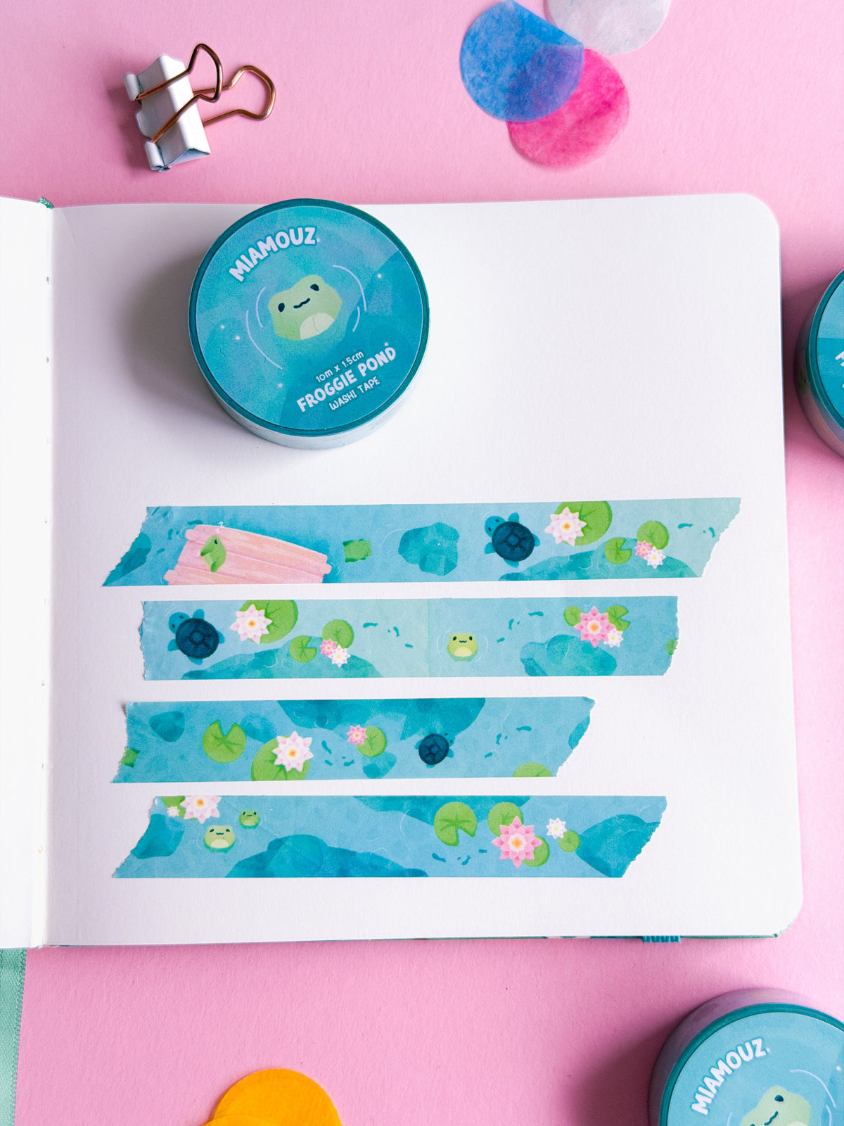 SAMPLE Frog & Turtle | A Day At The Lake | 10m x 15mm Roll | Artist Masking Tape | Decorative Planner Tape | Kawaii Calendar Journal Stationery