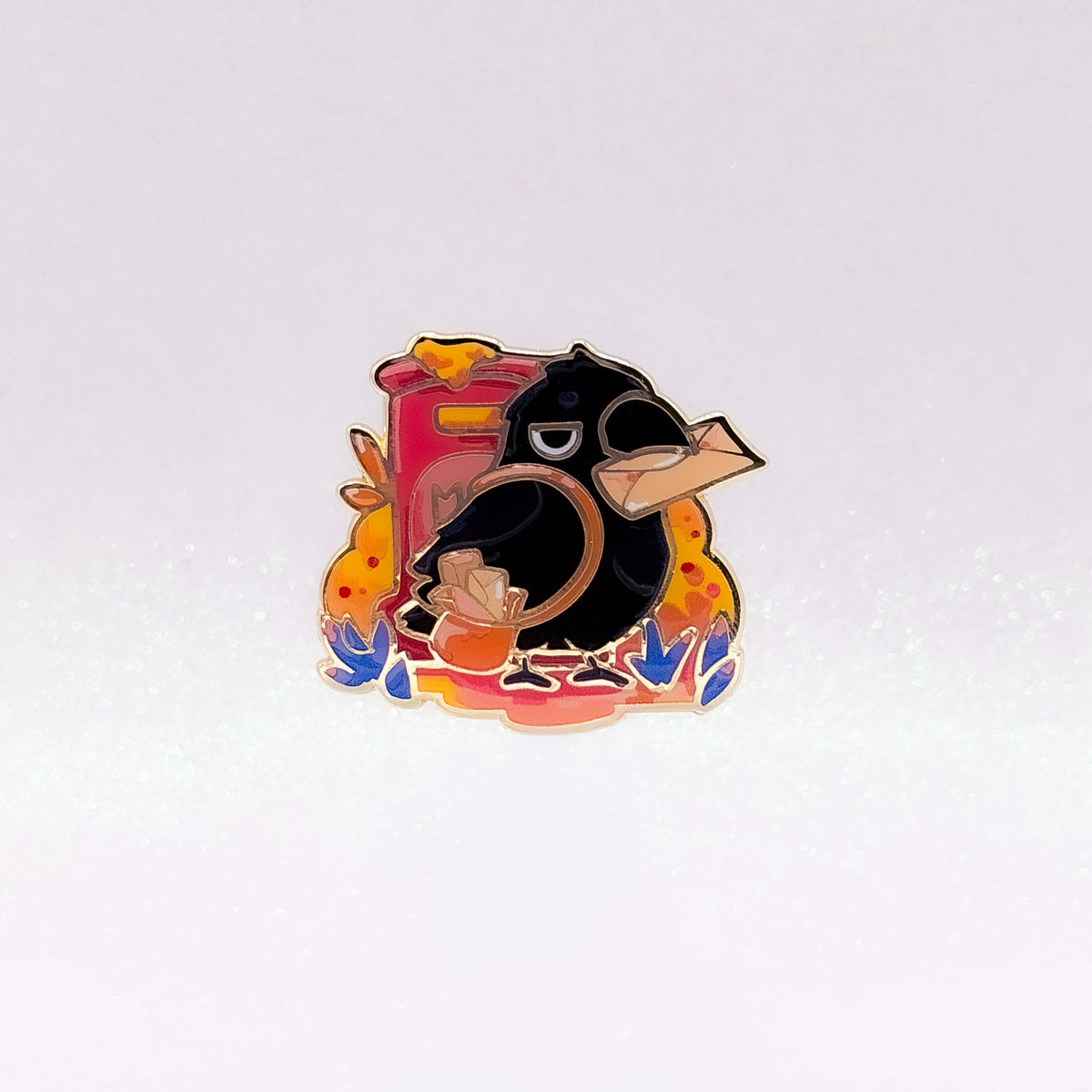Annoyed Raven Courier | Hard Enamel Pin | Crow Pin | Kawaii Aesthetic Birthday Gift | Christmas Present