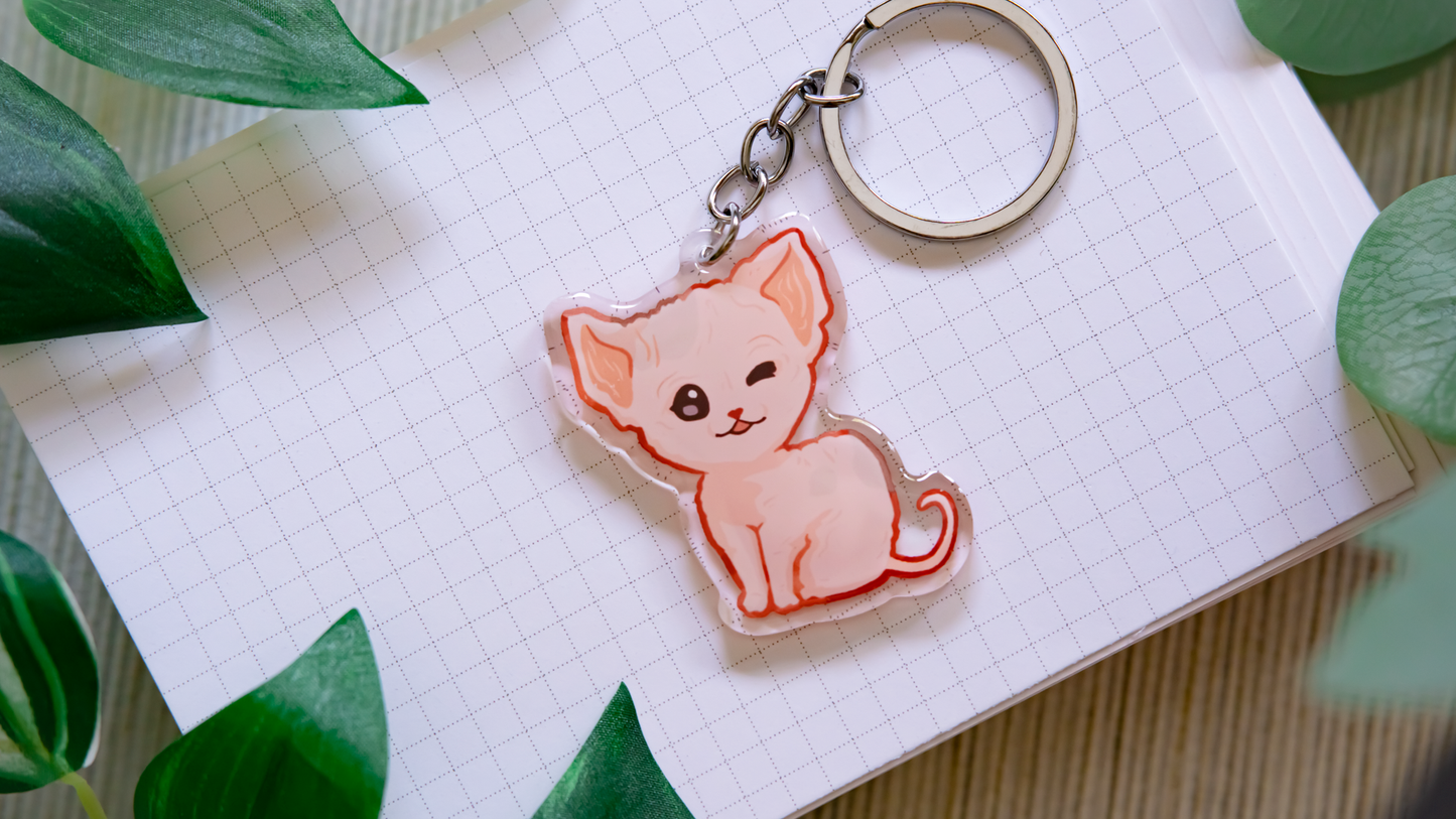 Sphynx-Katzen-Schlüsselanhänger | Nackte Katze | Süßes Tier | Katzenrasse-Anhänger | Geburtstagsgeschenk | Weihnachtsgeschenk | Katzen-Schlüsselanhänger aus Acryl