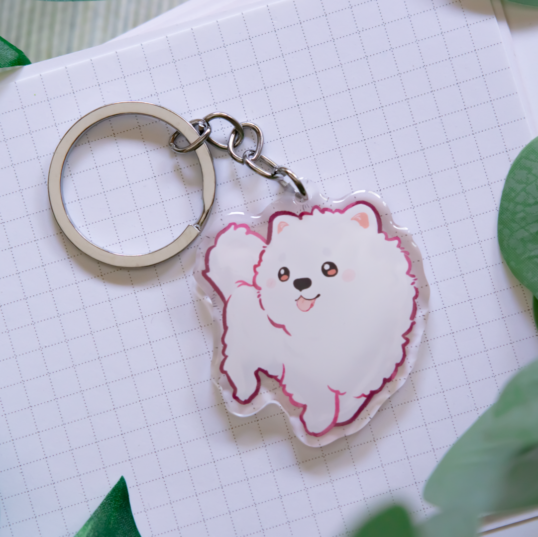 Samojede Spitz Schlüsselanhänger | Süßes Tier | Hunderasse Charm | Geburtstagsgeschenk | Weihnachtsgeschenk für sie | Hund Acryl Schlüsselanhänger