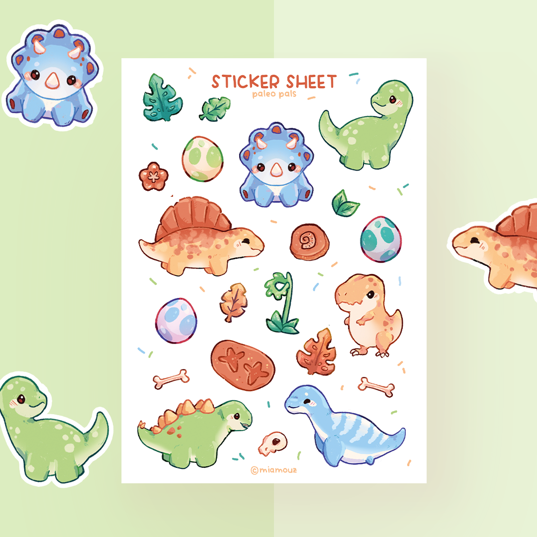 Paleo Pals | A6 Glossy Sticker Sheet | Dinosaur Stickers | Dino Planner Stickers | Stickersheet | Vinyl Sticker Sheet
