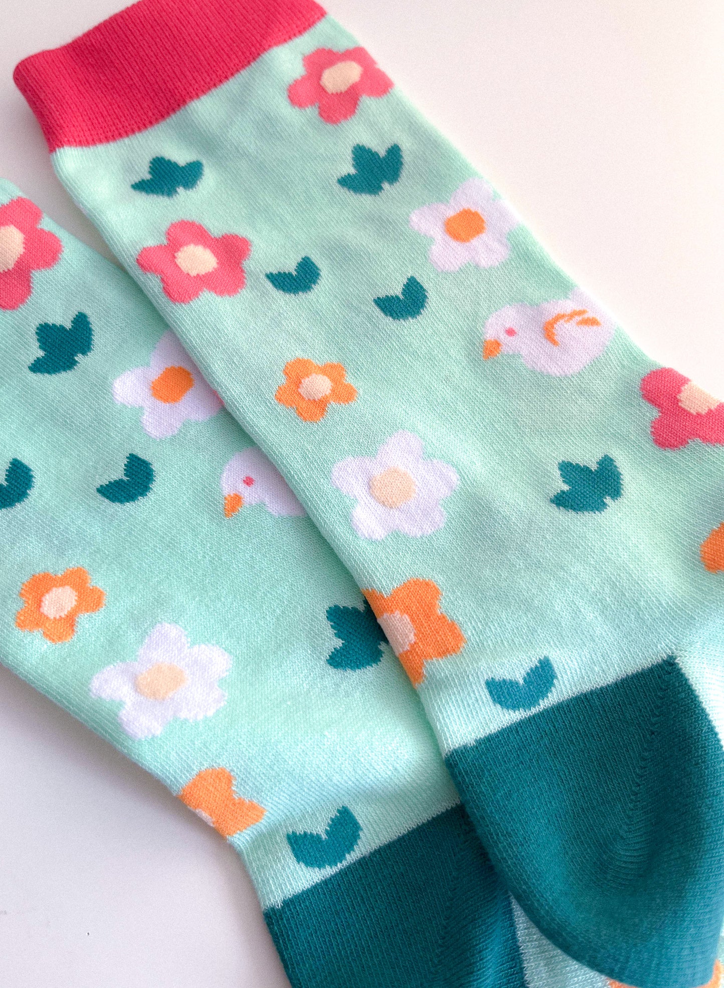 Duck Meadow Socks | Pastel Colorful Cute Funny Sock | Handmade by Artist | Kawaii Birthday Gift for Her | Christmas Present for Him