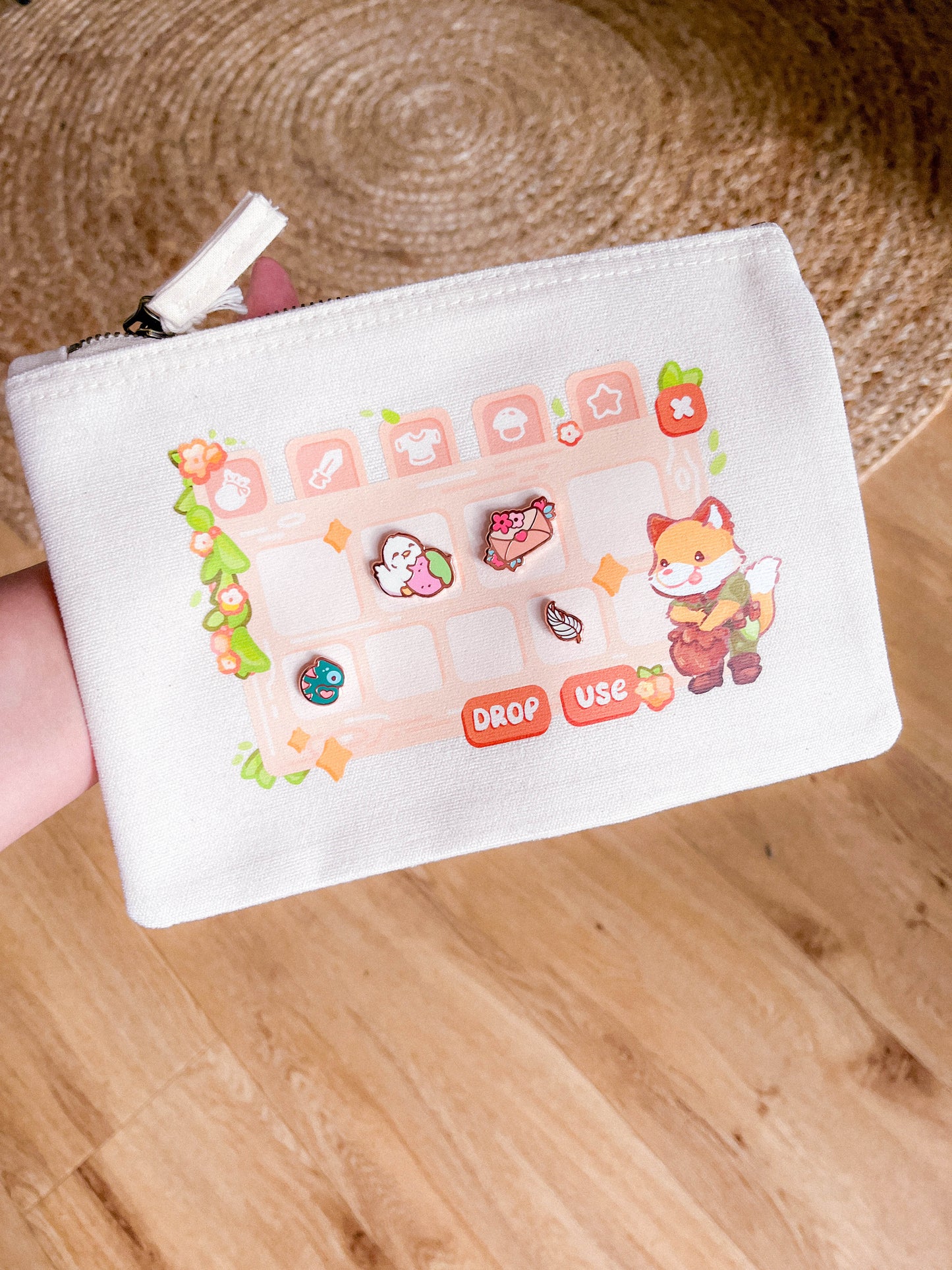 Pinventory Reißverschlusstasche | Kleine Inventar-Reißverschlusstasche | Kawaii Fox Etui | Kleine Tasche oder Federmäppchen für die Arbeit | Miamouz (Kopie)