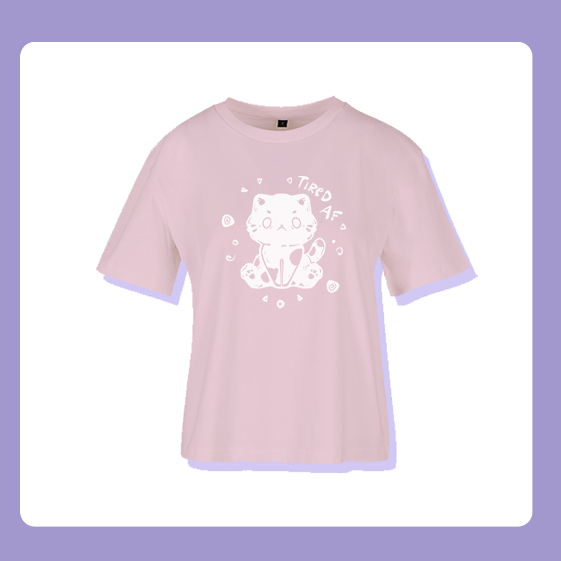 Last Piece XL Tired AF Cat T-Shirt | Oversized Feminine Cut | Handprinted Tshirt | Miamouz