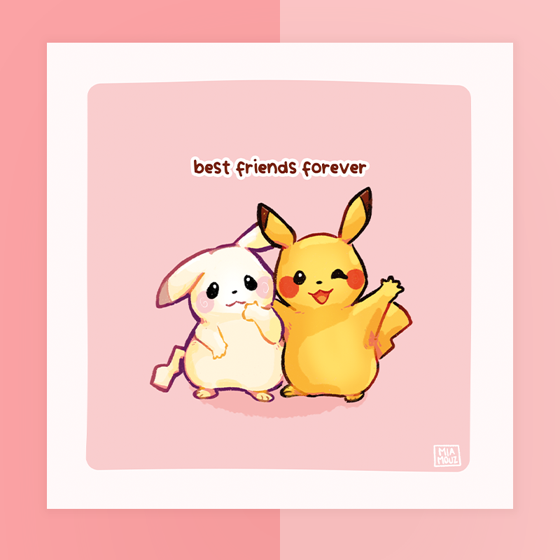 Best Friends Forever 15x15 Art Print | Kawaii Island Friends Square Art Print | Inspired Art Greeting Card | Linen Cardboard | Little Monsters Home Decor | Wall Art