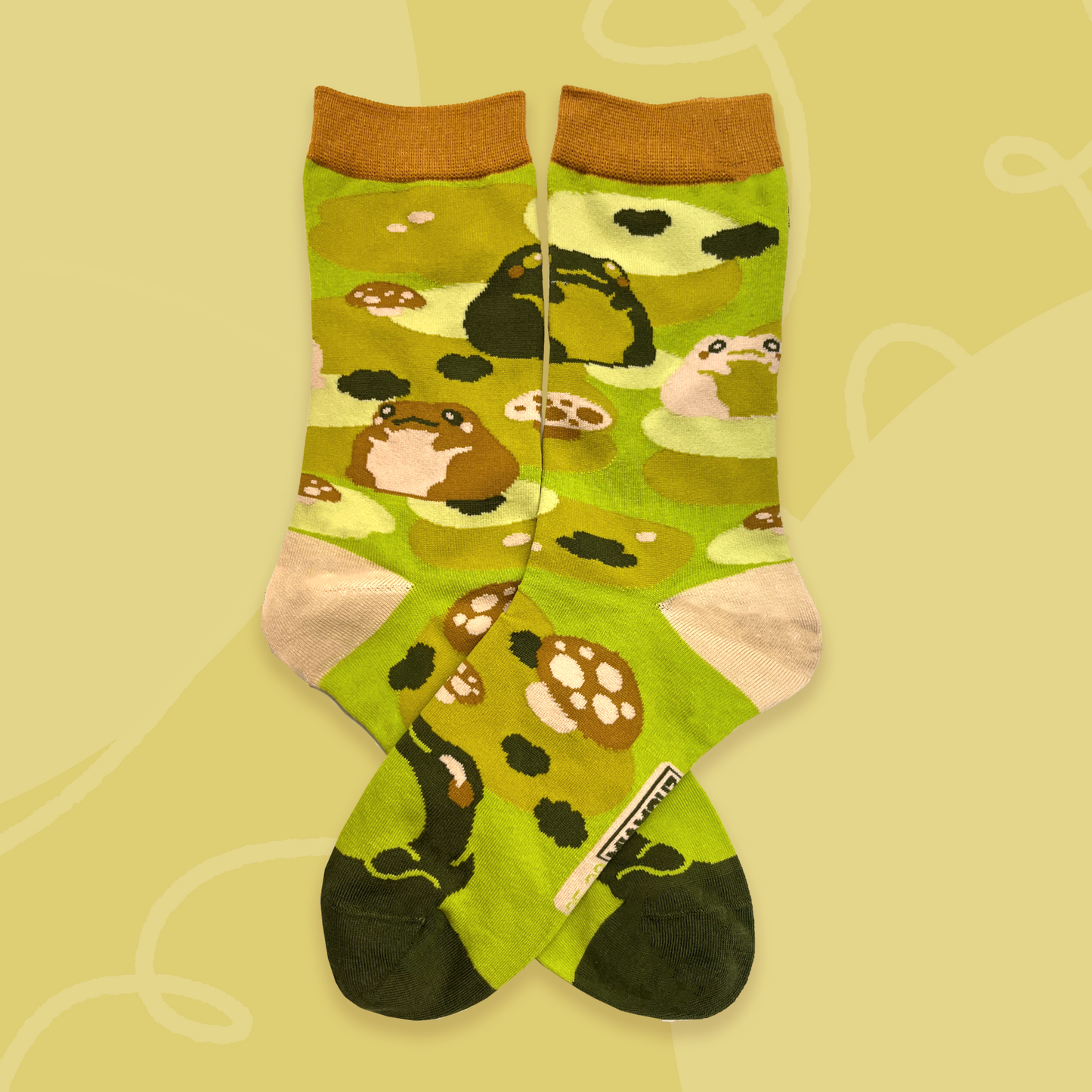 Moss Frog Socks | Colorful Cute Funny Frogs Sock | Handmade by Artist | Kawaii Birthday Gift for Her | Christmas Present for Him