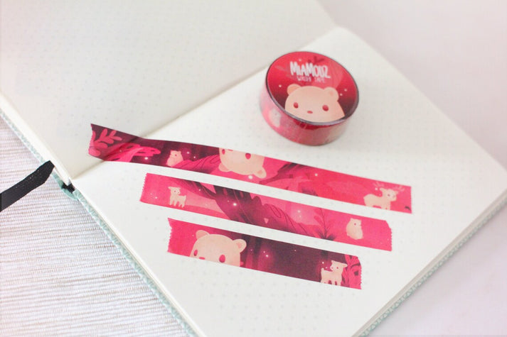 Bear & Magic Forest | 10m x 15mm Roll | Cozy Planner | Artist Masking Tape | Fall Decorative Planner Tape | Kawaii Calendar Journal Stationery