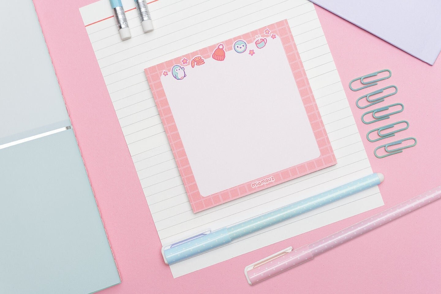 Cozy Penguin Notepad | 10 x 10cm | Christmas Design | Whimsical Stationery | Pastel Calendar Journal | Birthday Gift for Her | Miamouz