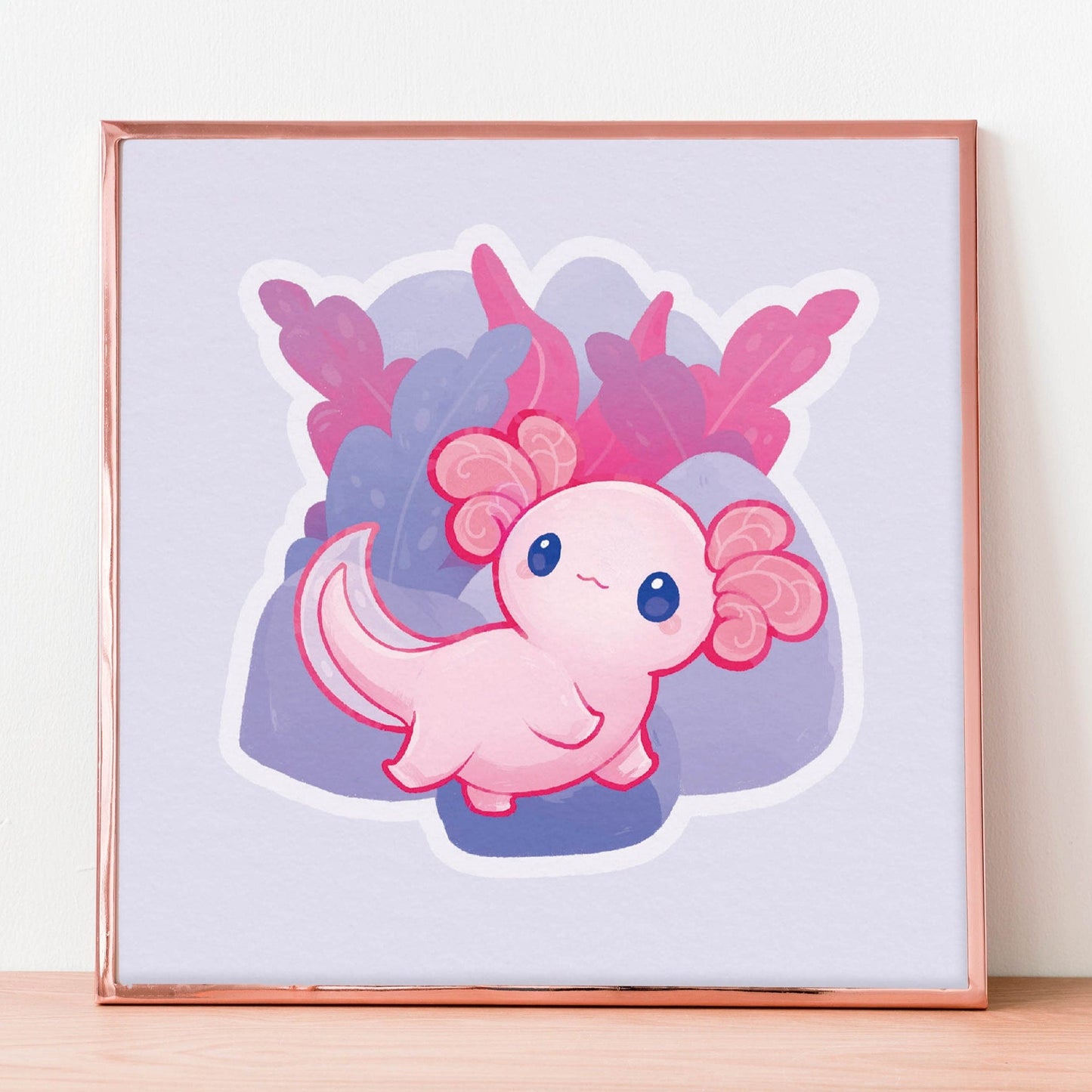 Axolotl 15x15 Kunstdruck | Pastellfarbener quadratischer Kunstdruck | Kinderzimmerkunst | Hochwertiger Leinenkarton | Heimdekor | Wandkunst | Kunst von Miamouz