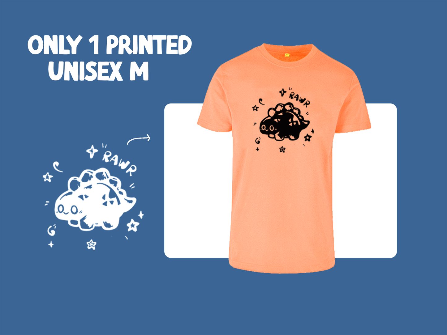 Last Piece Peach M Rawr Dinosaur T-Shirt | Unisex Cut | Handprinted Tshirt | Miamouz