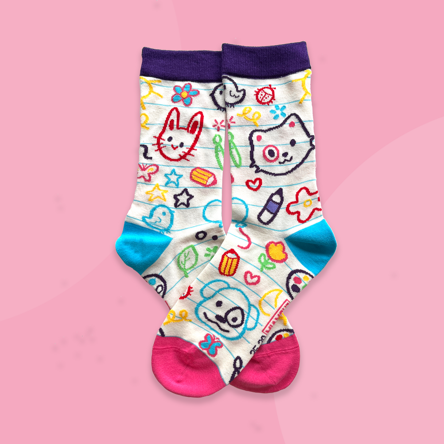 Bunte Kritzelsocken | Süße, lustige Socken | Handgefertigt vom Künstler | Kawaii-Geburtstagsgeschenk für sie | Weihnachtsgeschenk für ihn | Paar Socken