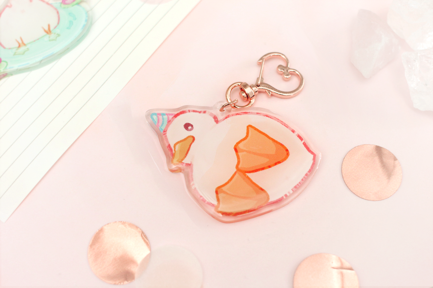 Waddling Party Duck Acrylic Keychain | Cute Animal Art | Duckling Key Charm | Aesthetic Birthday Gift for Her | Christmas Present | Miamouz