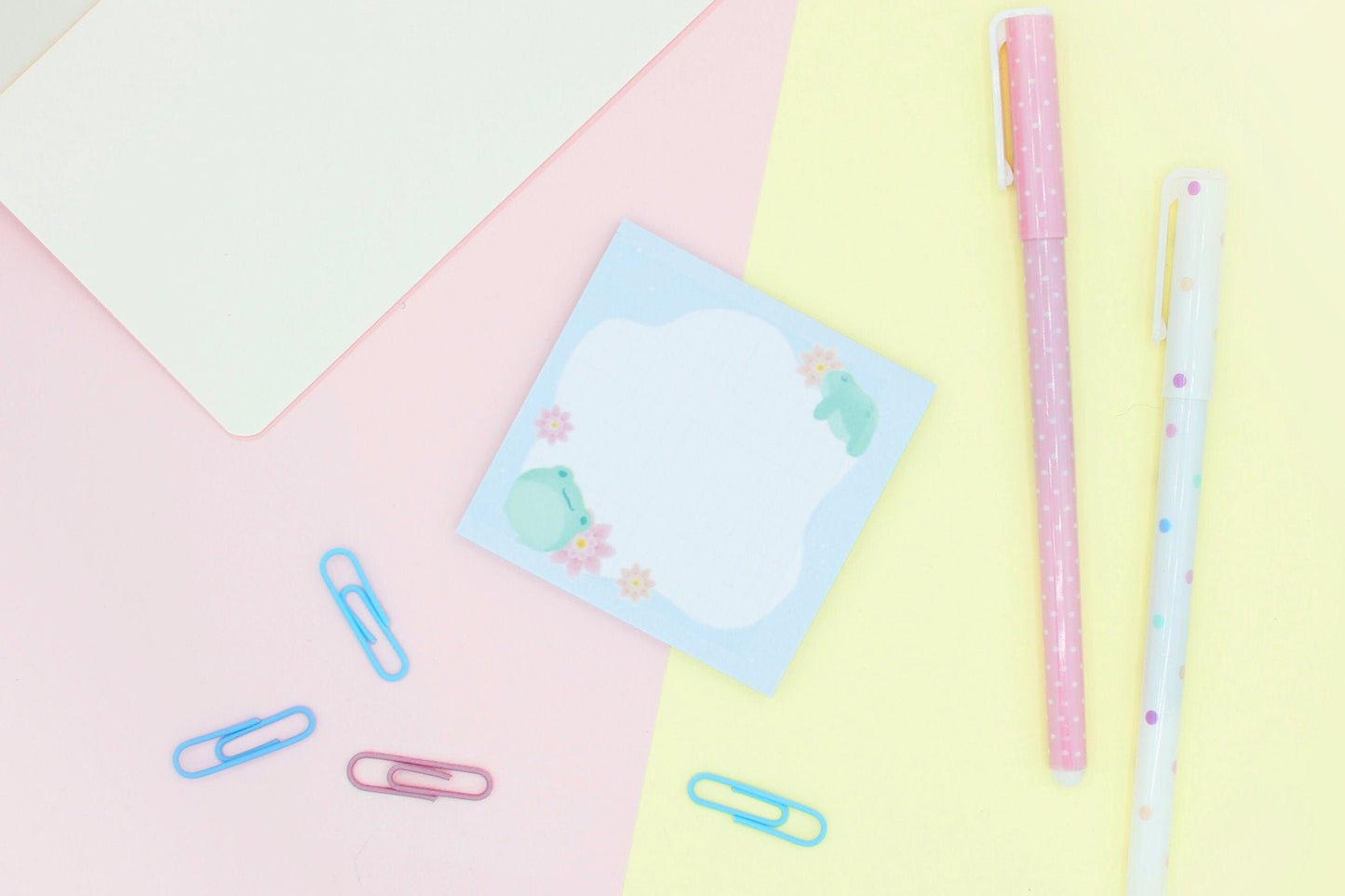 Haftnotizblock mit Frosch- und Teichmotiv | Briefpapier in Pastellfarben | Scrapbooking & Kalenderjournal | Geburtstagsgeschenk | Weihnachtsgeschenk | Miamouz