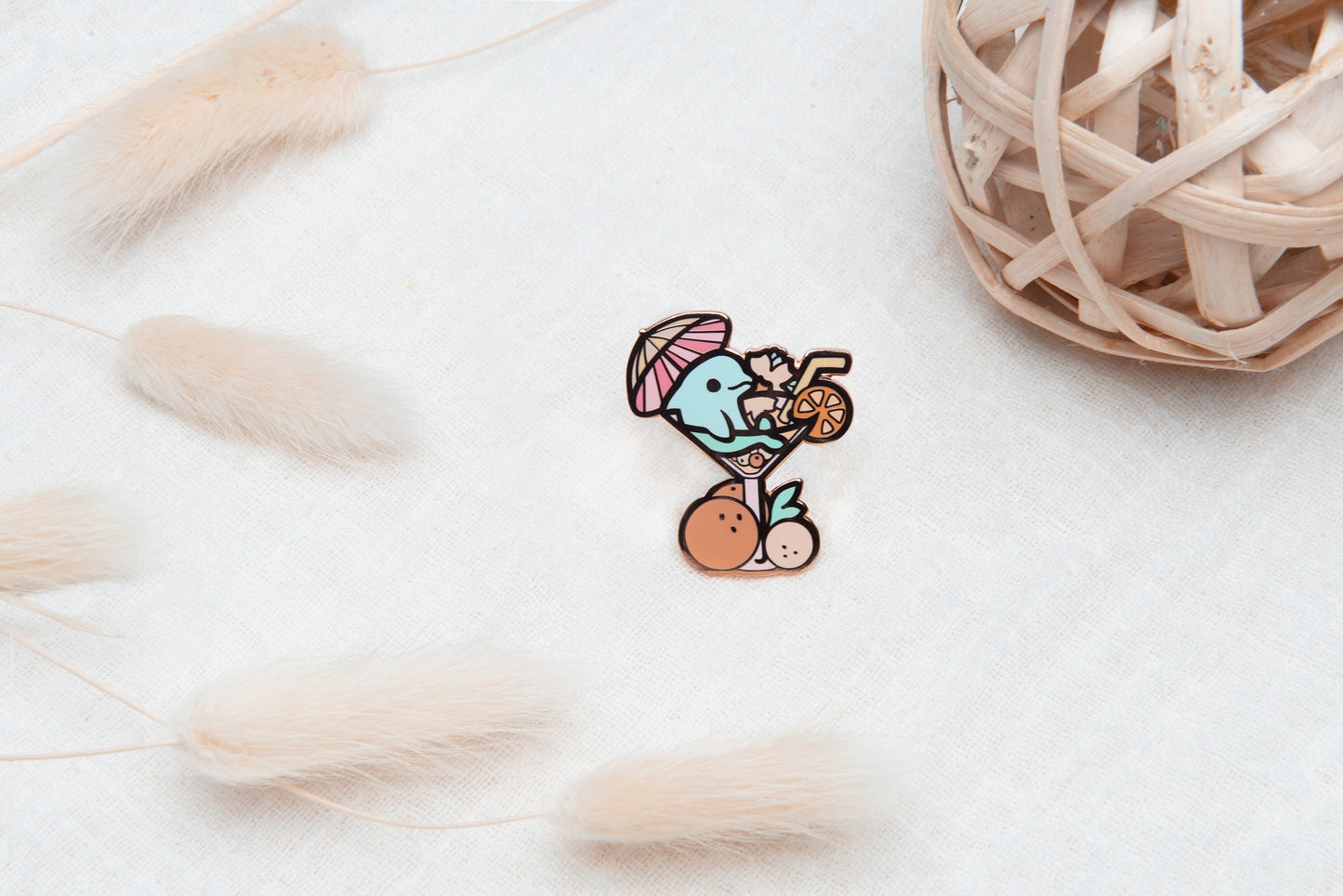 Cute Dolphin Cocktail Pin | Summer Collectors Hard Enamel Pin Badge | Kawaii Aesthetic Birthday Gift for Her | Christmas Present for Him | Miamouz