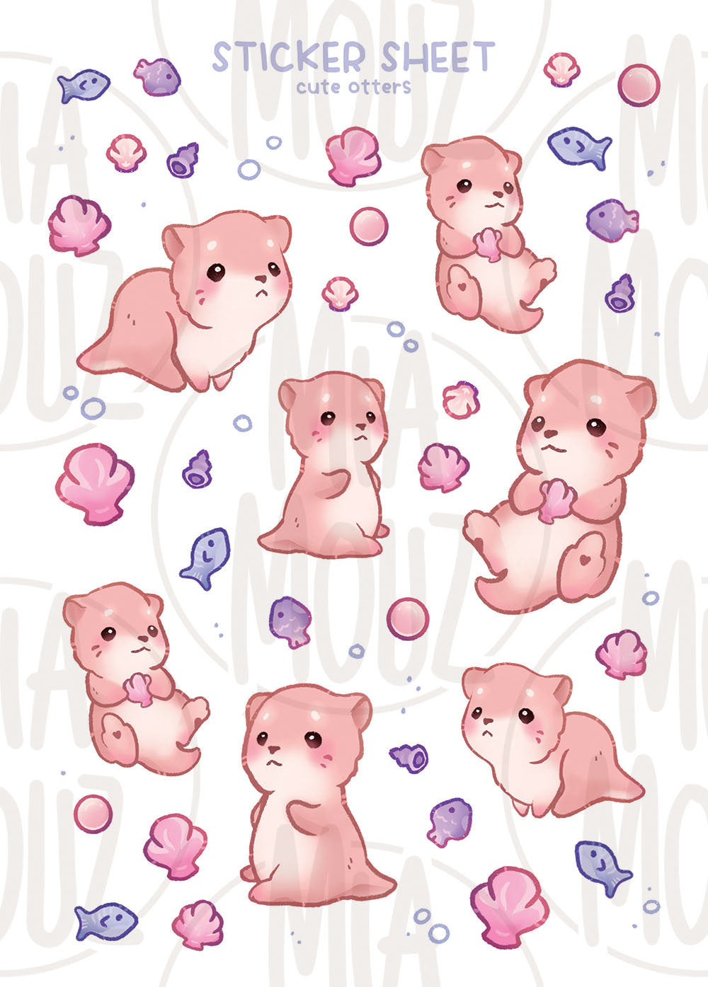 Cute Otters Stickers | A6 matte or glossy Sticker Sheet | Otter Vinyl Sticker Sheet | Journaling | Children Illustration | Miamouz