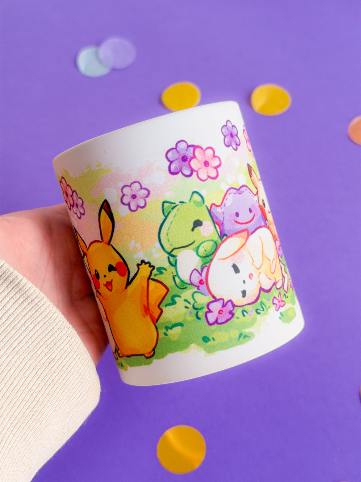 Island Friends Handprinted Mug | Yellwo & Green Kawaii Small Monsters Mugs | 330ml | Matte