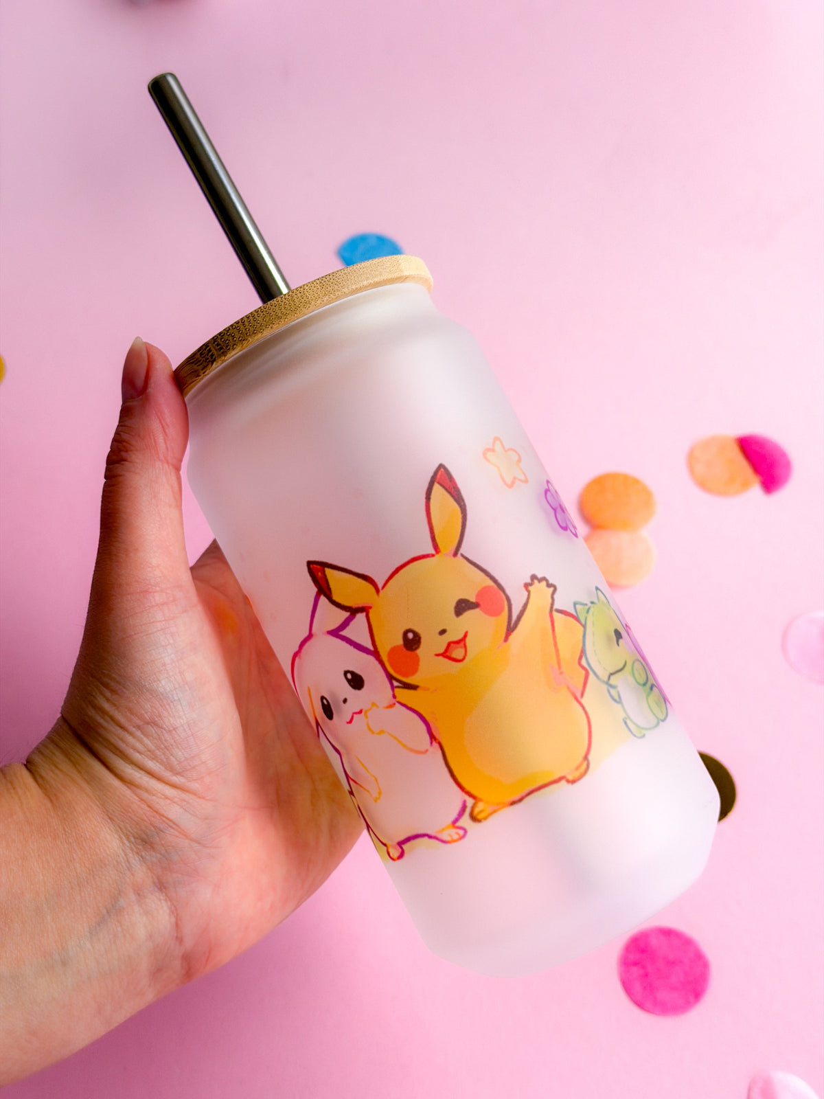 Sample Island Friends Handprinted Glass Tumbler | Little Monsters Mug | 520ml | Matte Frosted