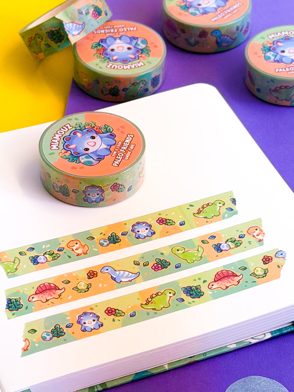 Paleo Pals Washi Tape | 10m x 15mm Roll | Artist Masking Tape | Decorative Planner Tape | Kawaii Calendar Journal Stationery