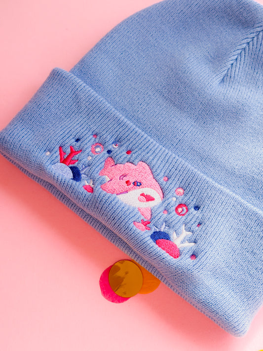 Happy Shark Winter Hat | Light Blue Warm Beanie | Kawaii Aesthetic Birthday Gift for Her | Christmas Present for Him | Miamouz