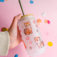 Cat Friends Handprinted Glass Tumbler | Kitty Mug | 520ml | Matte Frosted
