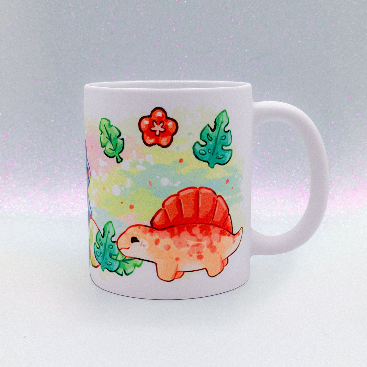 Dinosaurs Handprinted Mug | Green & Blue Kawaii Dino Mugs | 330ml | Matte
