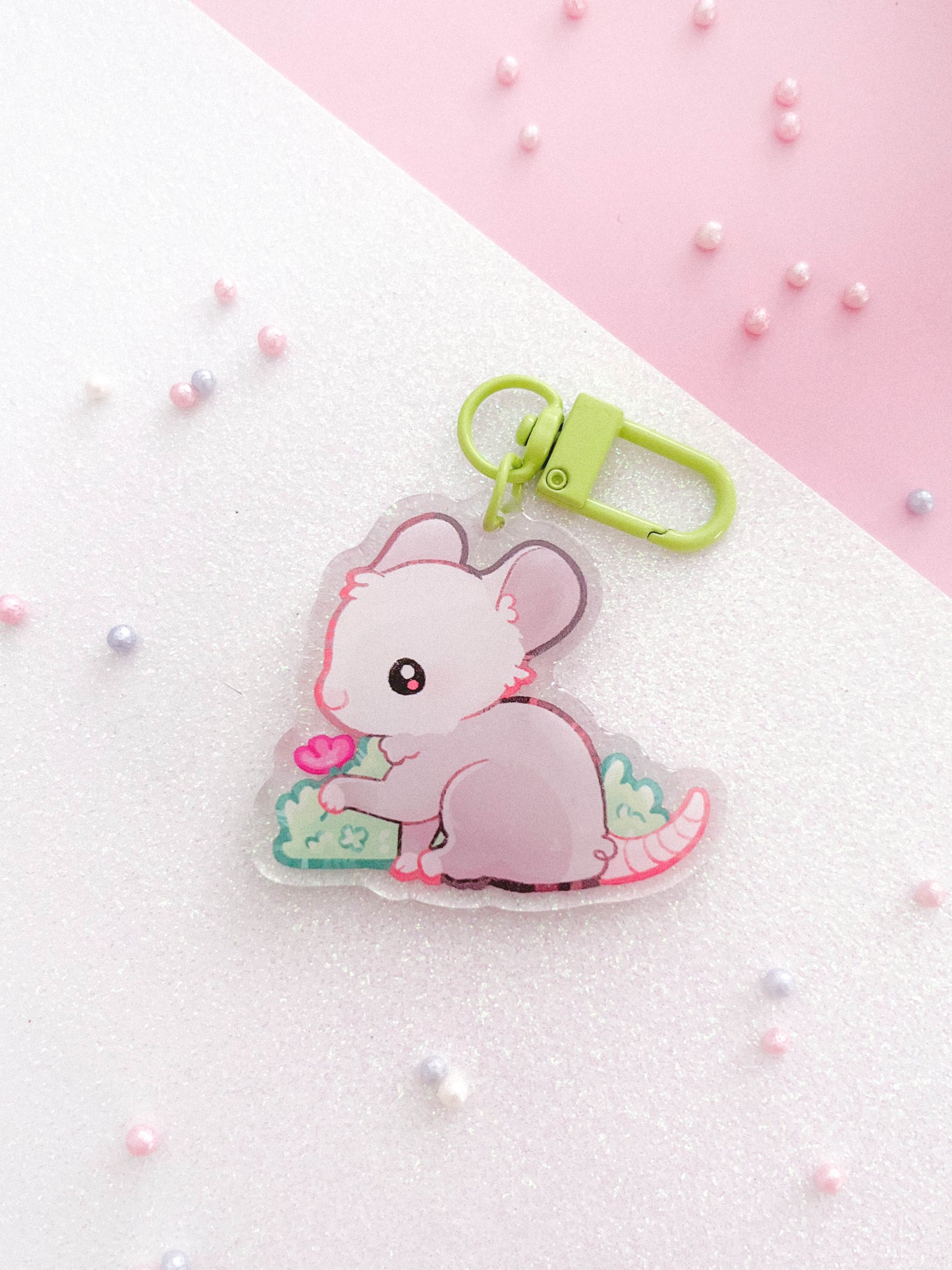 Opossum Acrylic Keychain | Cute Animal Art | Opossum Key Charm | Kawaii Mouse | Aesthetic Birthday Gift for Her | Christmas Present