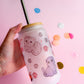 Cat Friends Handprinted Glass Tumbler | Kitty Mug | 520ml | Matte Frosted