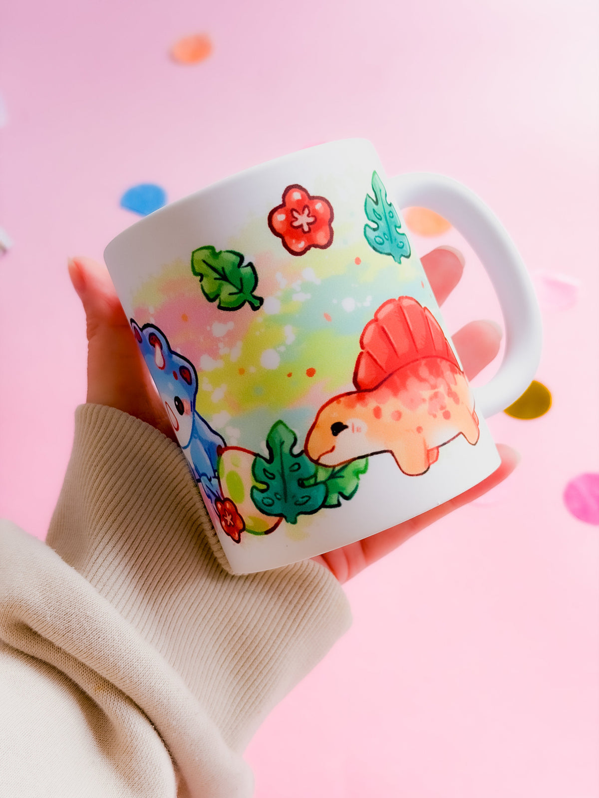 Dinosaurs Handprinted Mug | Green & Blue Kawaii Dino Mugs | 330ml | Matte
