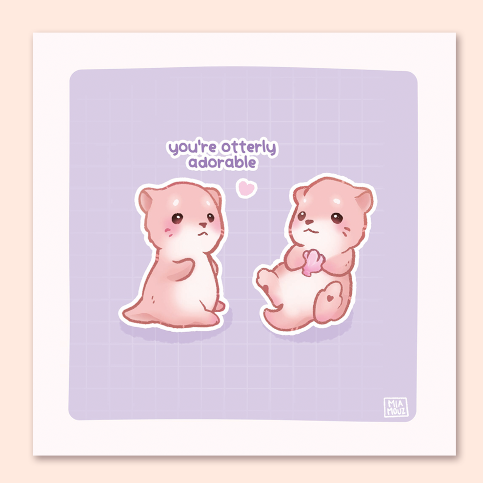 You're Otterly Adorable 15x15 Art Print | Sea Otter Pastel Square Art Print | Greeting Card | Linen Cardboard | Home Decor | Wall Art