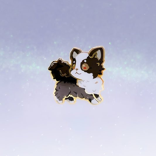 Long-haired Chihuahua Black & White | Dog Breeds Hard Enamel Pin | Kawaii Birthday Gift | Christmas Present | Miamouz