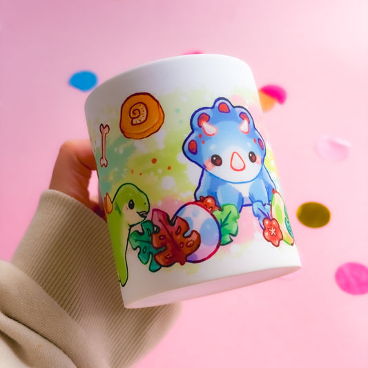 Dinosaurs Handprinted Mug | Green & Blue Kawaii Dino Mugs | 330ml | Matte