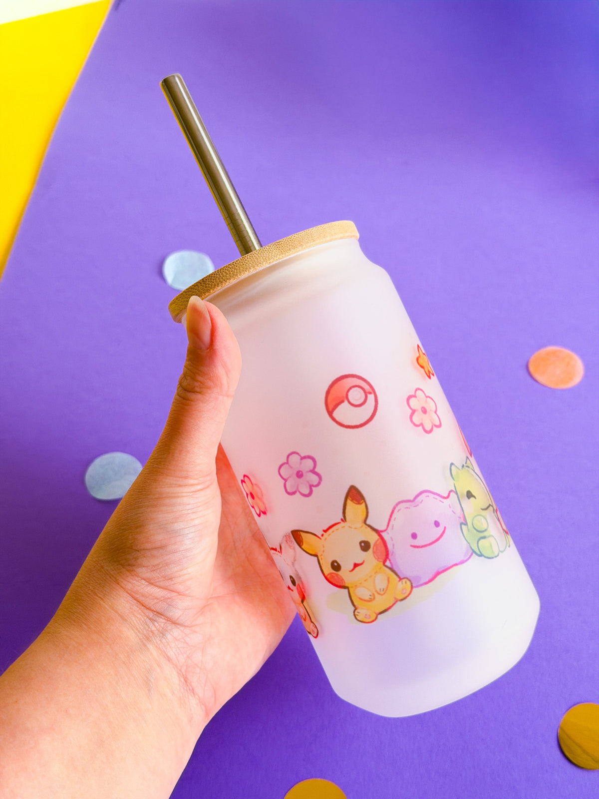 Sample Island Friends Handprinted Glass Tumbler | Little Monsters Mug | 520ml | Matte Frosted