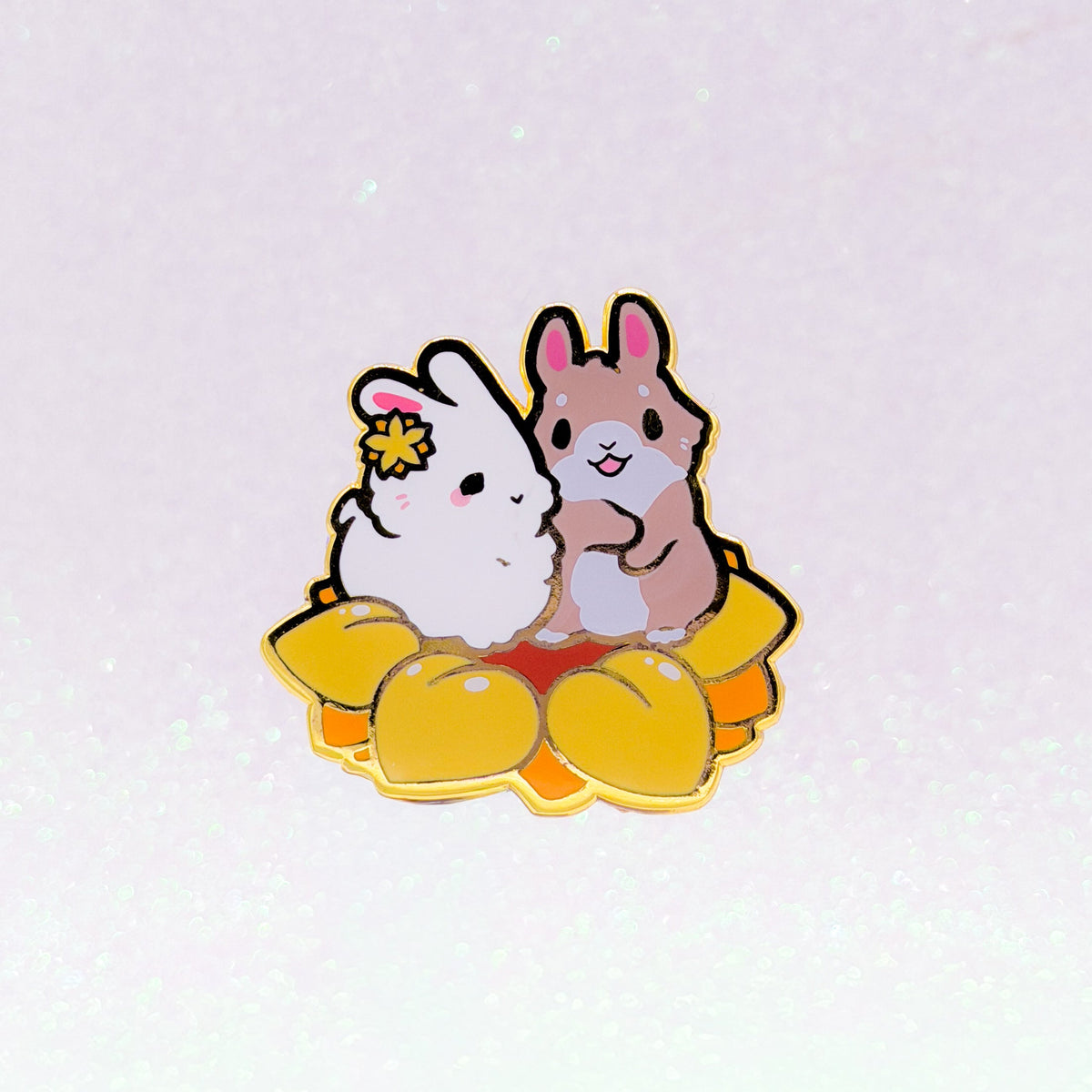 Sunflower Bunnies | Hard Enamel Pin | Farm Inspired Rabbit Pin | Kawaii Aesthetic Birthday Gift | Christmas Present