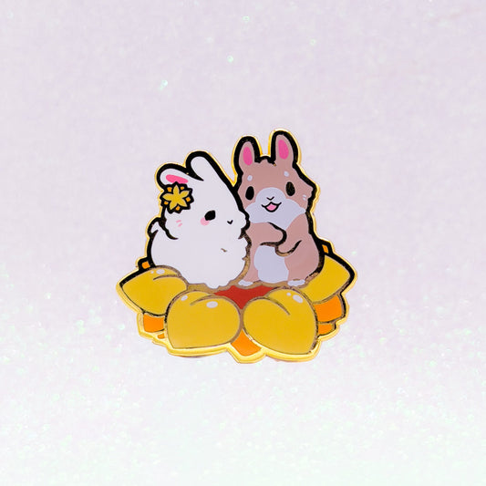 Sunflower Bunnies | Hard Enamel Pin | Farm Inspired Rabbit Pin | Kawaii Aesthetic Birthday Gift | Christmas Present