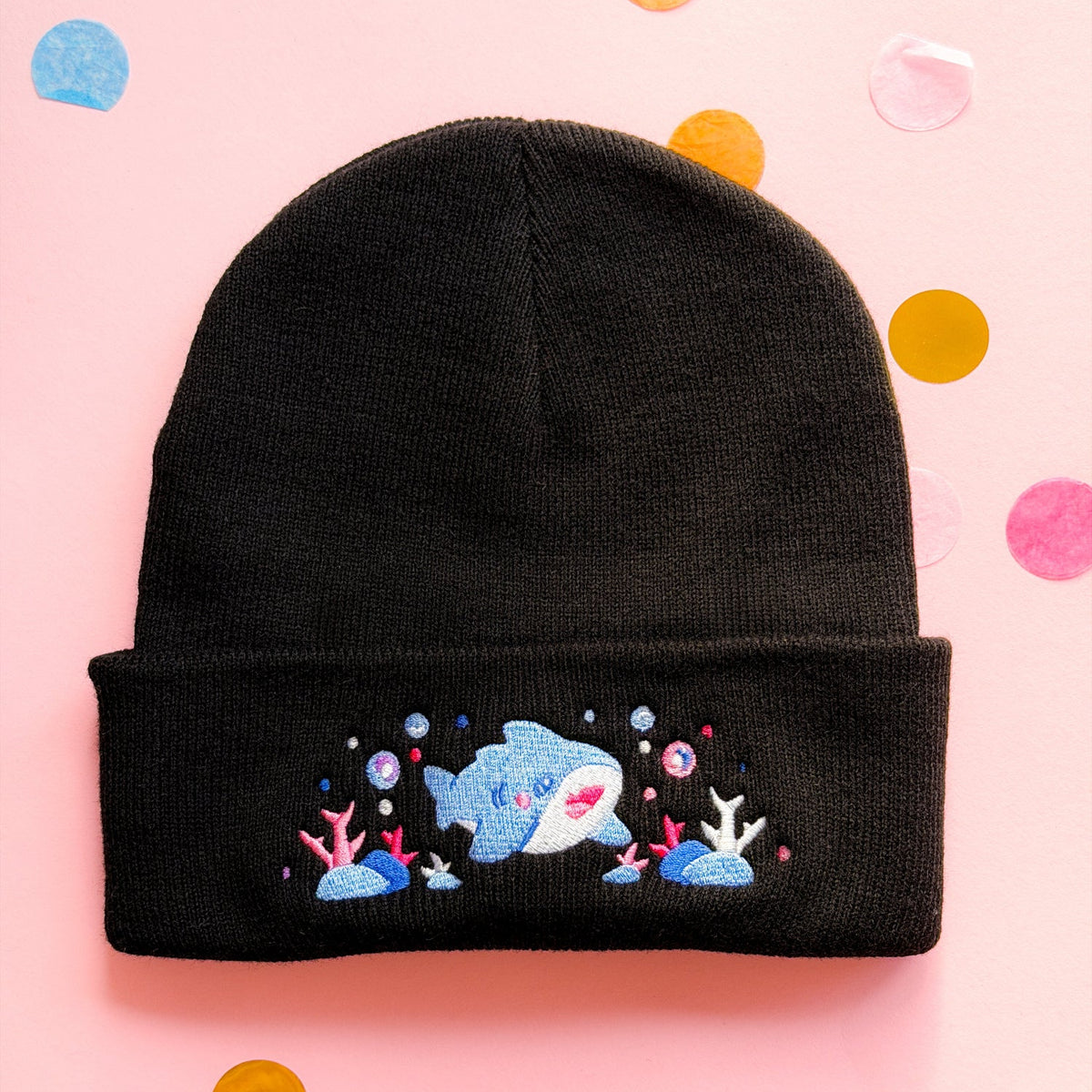 Happy Shark Winter Hat | Black Warm Beanie | Kawaii Aesthetic Birthday Gift for Her | Christmas Present for Him | Miamouz