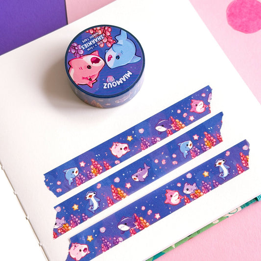 Sharkies Washi Tape | 10m x 15mm Roll | Artist Shark Masking Tape | Decorative Planner Tape | Kawaii Calendar Journal Stationery