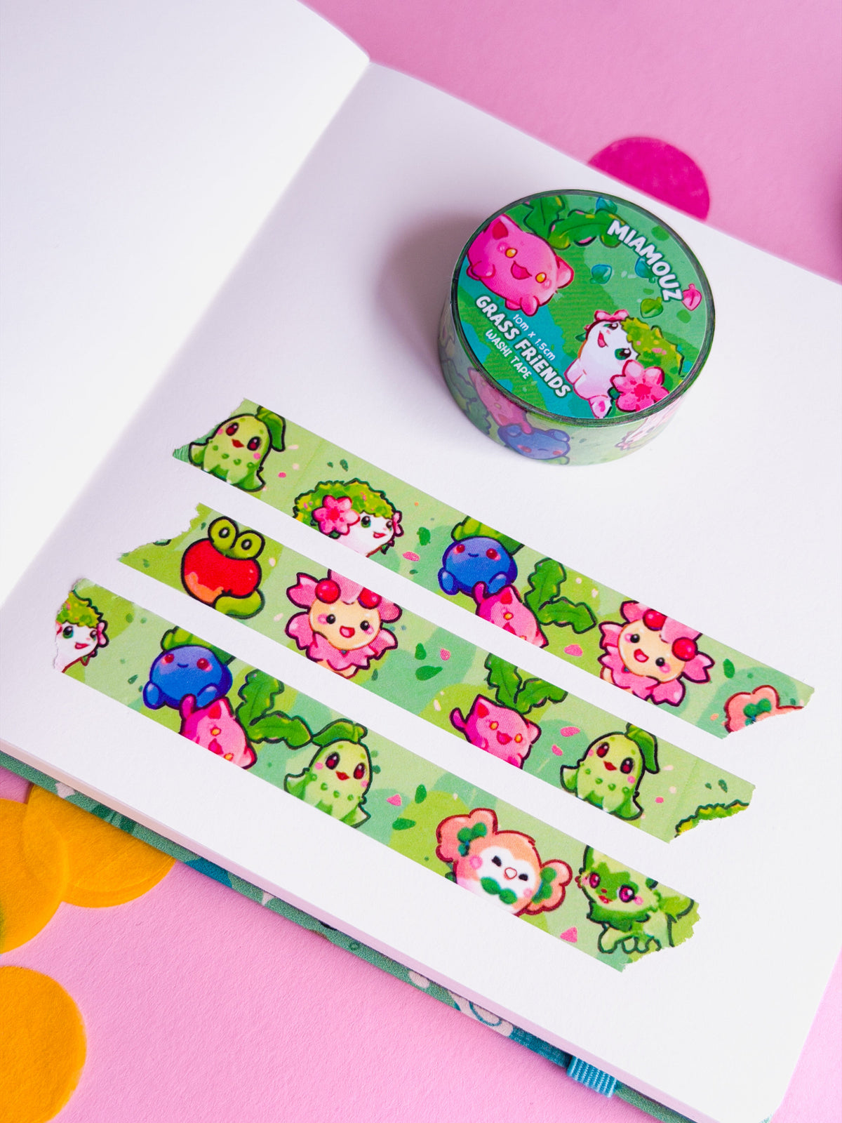 SAMPLE Grass Friends Washi Tape | 10m x 15mm Roll | Artist Masking Tape | Decorative Planner Tape | Kawaii Calendar Journal Stationery
