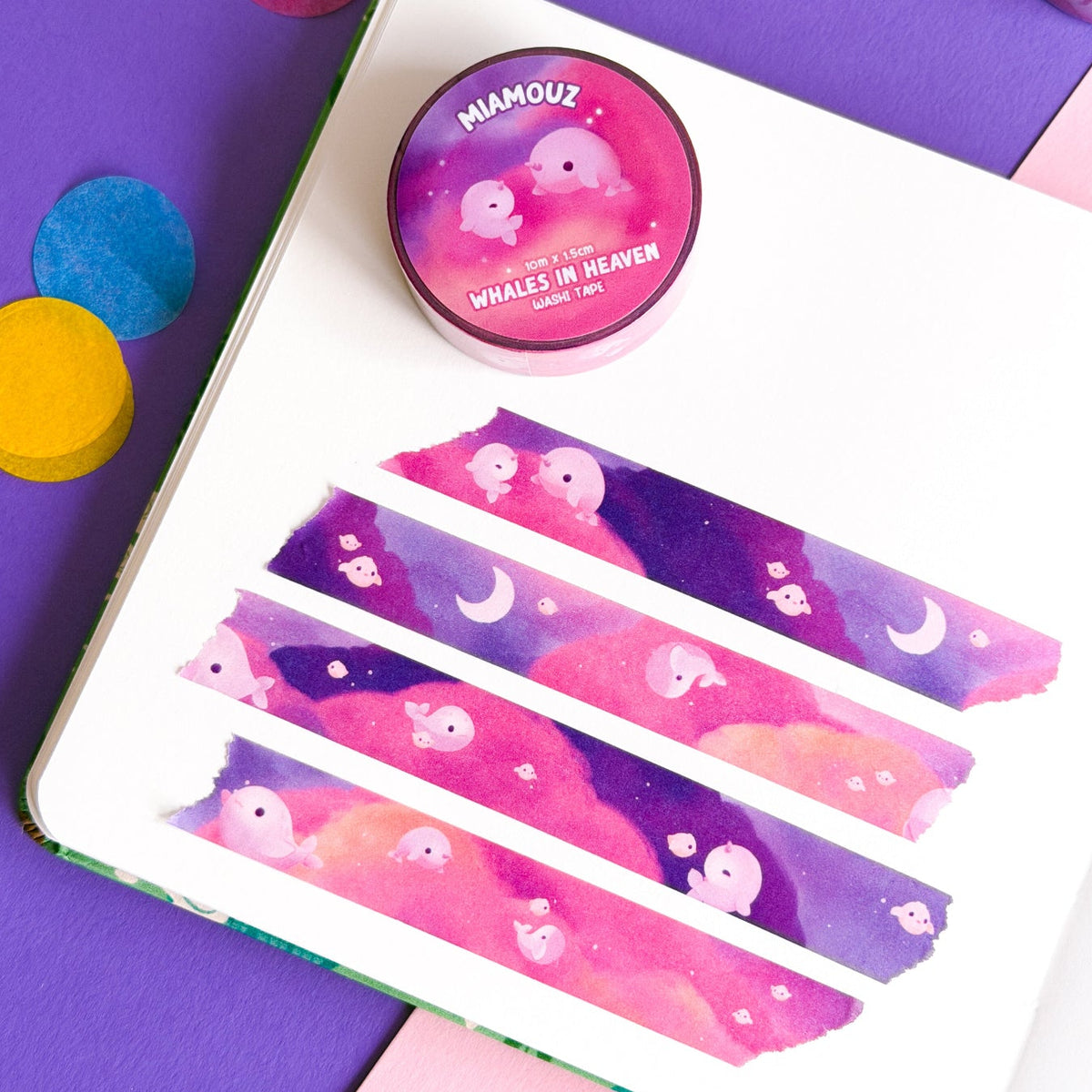 SAMPLE Whales in Heaven | 10m x 15mm Roll | Cloud Art Planner | Cute Masking Tape | Decorative Planner Tape | Kawaii Calendar Journal Stationery