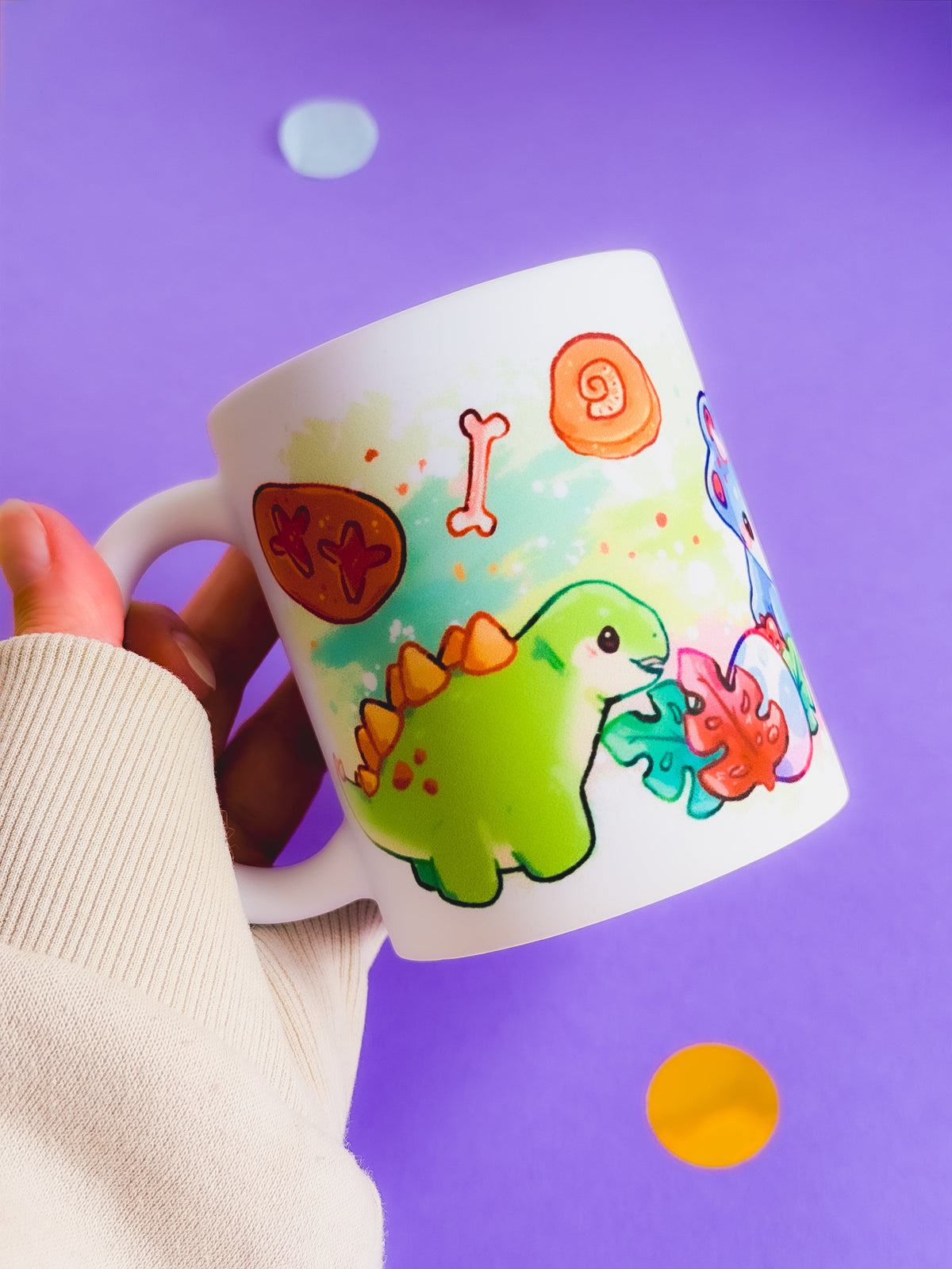 Dinosaurs Handprinted Mug | Green & Blue Kawaii Dino Mugs | 330ml | Matte