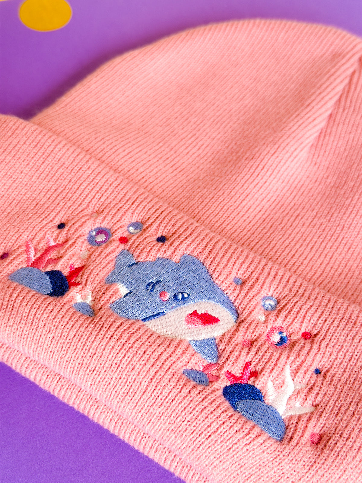 Happy Shark Winter Hat | Powder Pink Warm Beanie | Kawaii Aesthetic Birthday Gift for Her | Christmas Present for Him | Miamouz