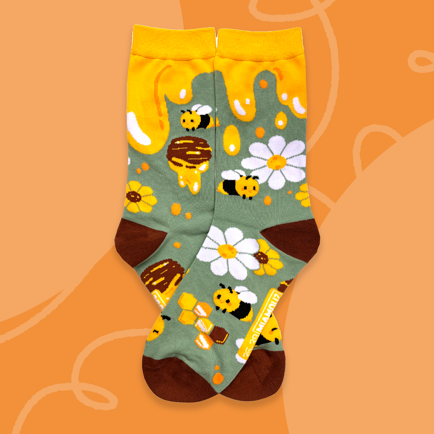 Sweet Bee Socks | Pastel Colorful Cute Funny Sock | Handmade by Artist | Kawaii Birthday Gift for Her | Christmas Present for Him