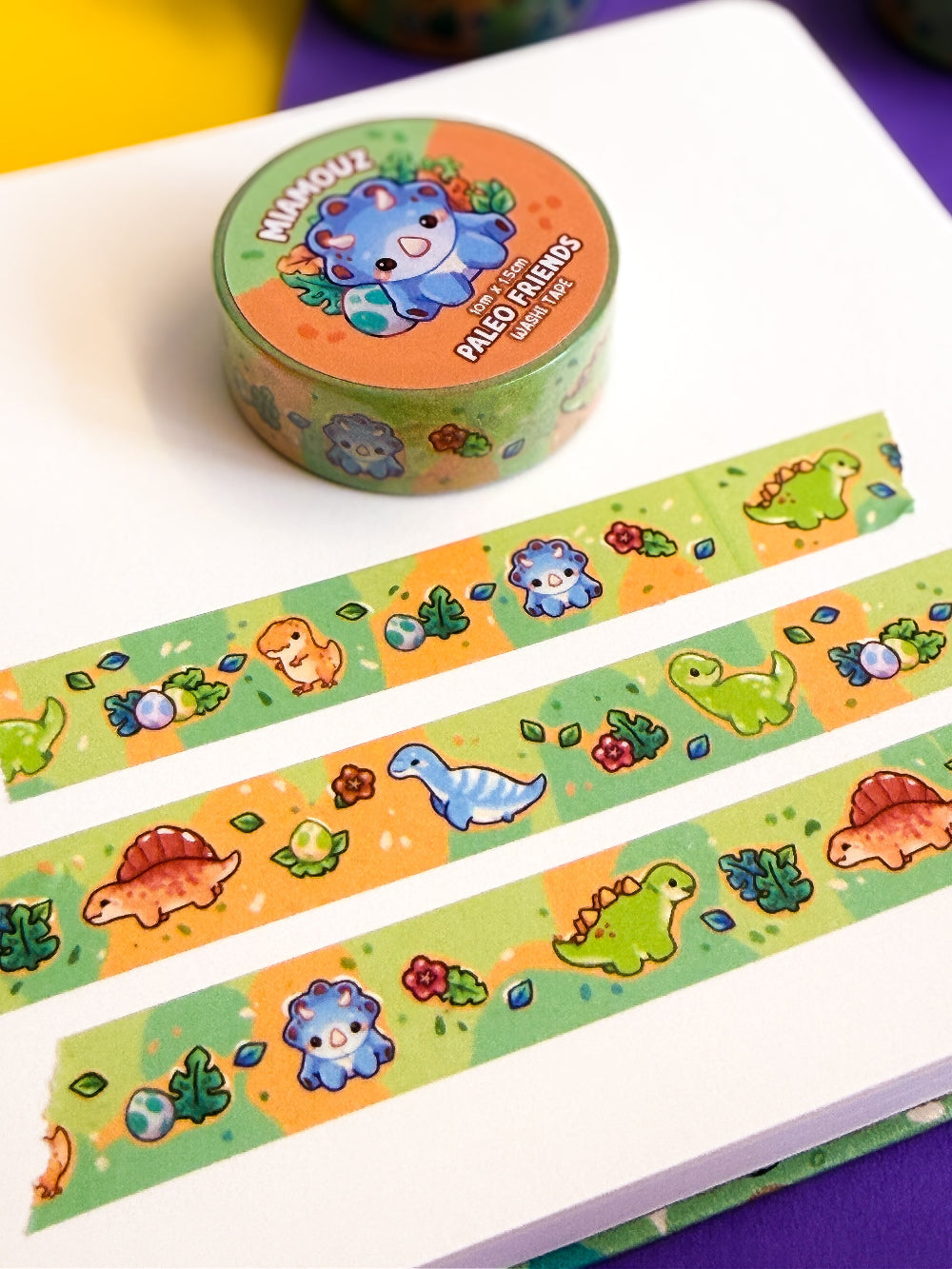 Paleo Pals Washi Tape | 10m x 15mm Roll | Artist Masking Tape | Decorative Planner Tape | Kawaii Calendar Journal Stationery