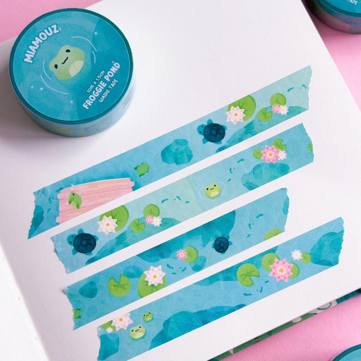 SAMPLE Frog & Turtle | A Day At The Lake | 10m x 15mm Roll | Artist Masking Tape | Decorative Planner Tape | Kawaii Calendar Journal Stationery