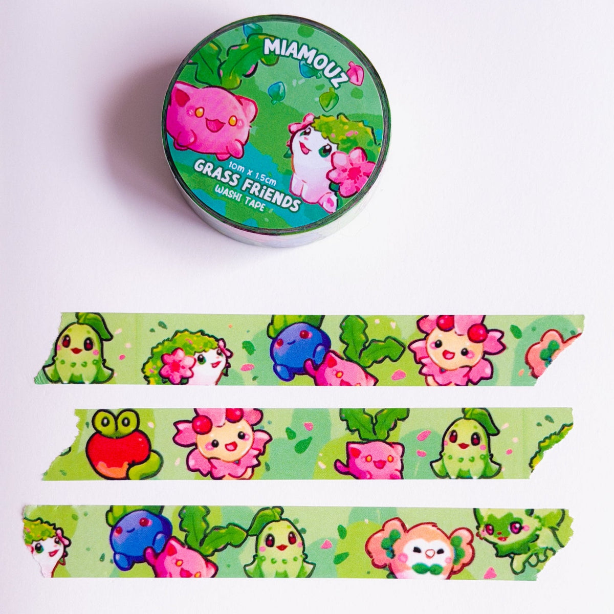 SAMPLE Grass Friends Washi Tape | 10m x 15mm Roll | Artist Masking Tape | Decorative Planner Tape | Kawaii Calendar Journal Stationery