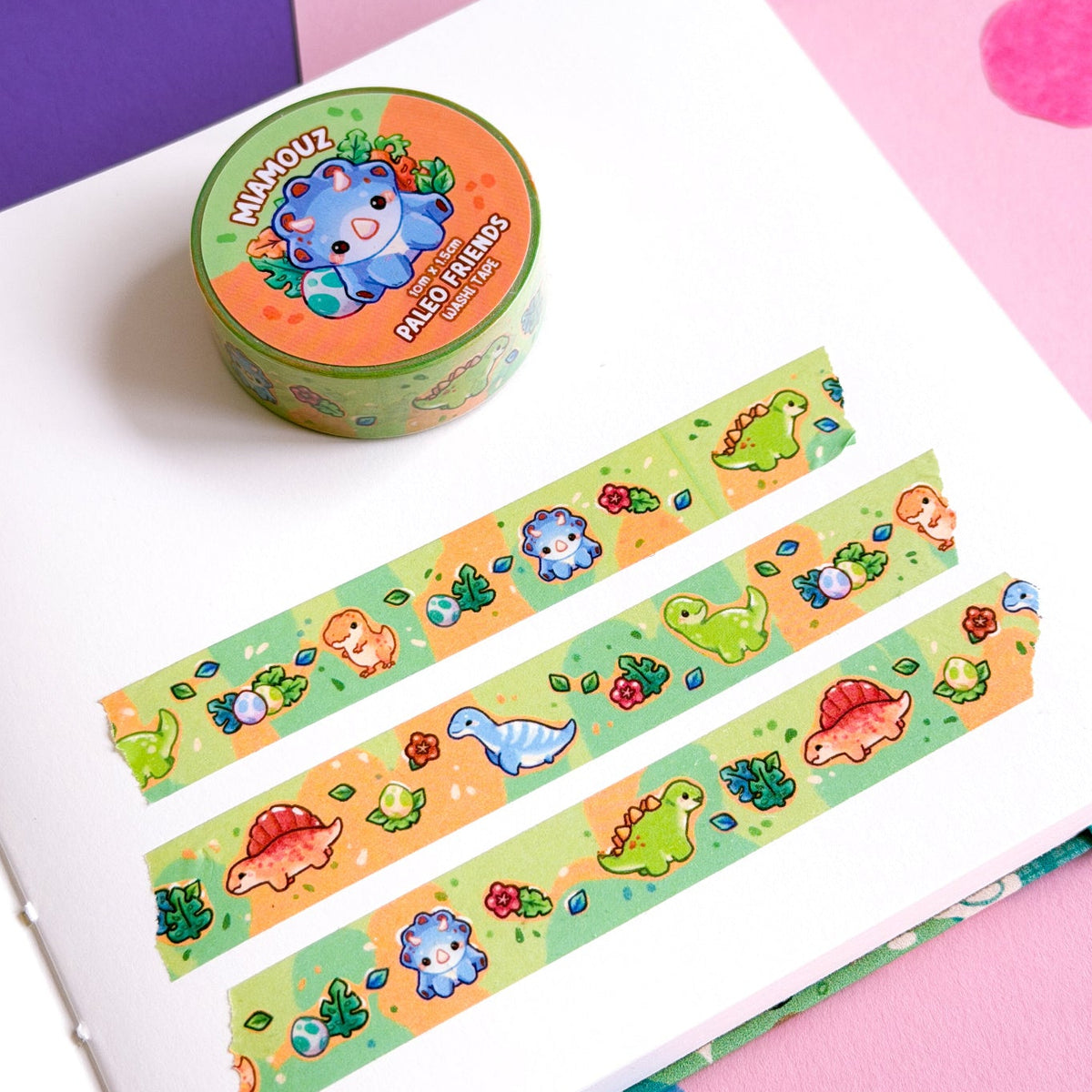 SAMPLE Paleo Pals Washi Tape | 10m x 15mm Roll | Artist Masking Tape | Decorative Planner Tape | Kawaii Calendar Journal Stationery