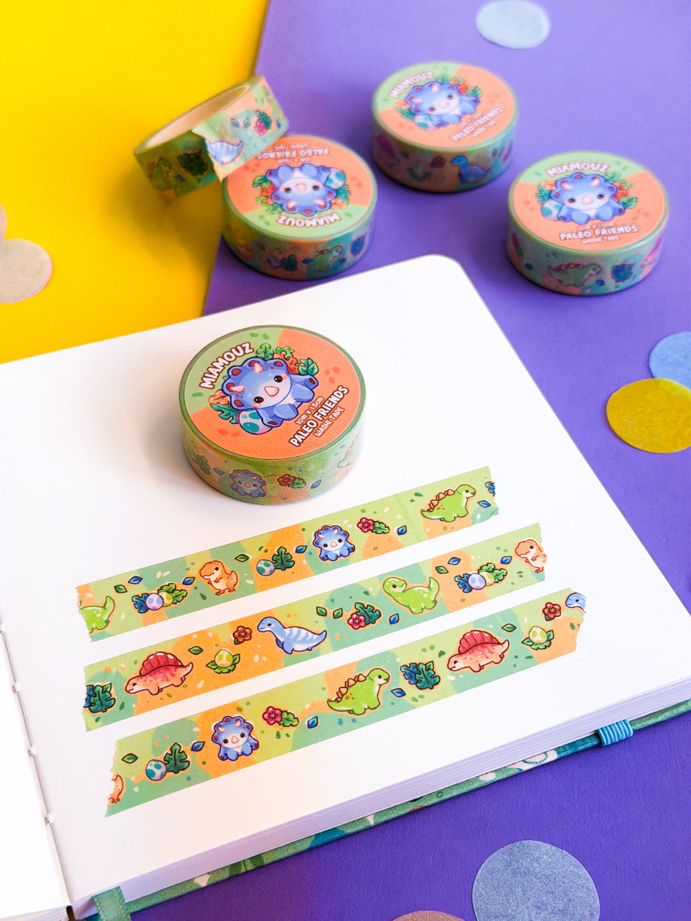 Paleo Pals Washi Tape | 10m x 15mm Roll | Artist Masking Tape | Decorative Planner Tape | Kawaii Calendar Journal Stationery