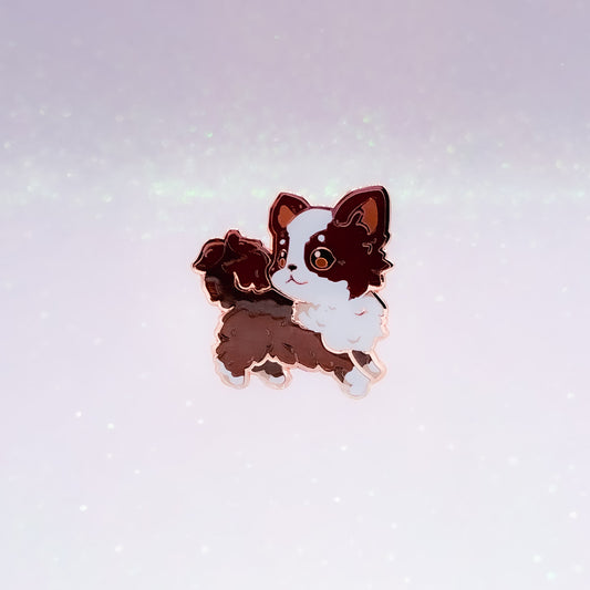 Long-haired Chihuahua Brown & White | Dog Breeds Hard Enamel Pin | Kawaii Birthday Gift | Christmas Present | Miamouz