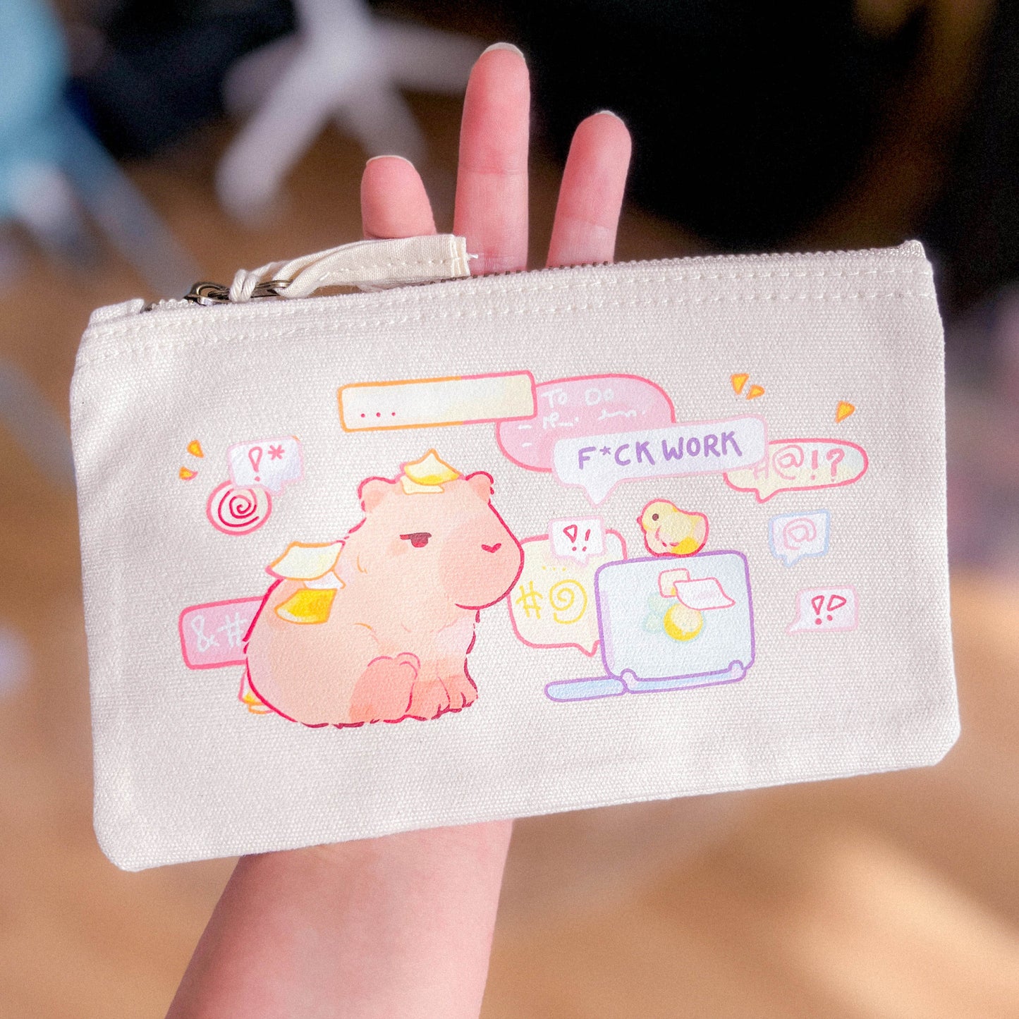 Capybara Work Sucks Reißverschlusstasche | Kleine Reißverschlusstasche | Kawaii Etui | Kleine Tasche oder Federmäppchen für die Arbeit | Miamouz